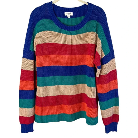 Umgee Women’s Colorful Colorblock Crewneck Sweater Size Large - Picture 1 of 7
